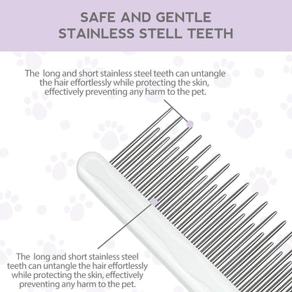 Detangling Pet Comb For Dog  Cat Grooming Comb With Long Short Stainless Steel Teeth Safely Remove Knots Tangles For Healthy Shiny Coat Gentle Effective Detangling Tool For Pet Hair