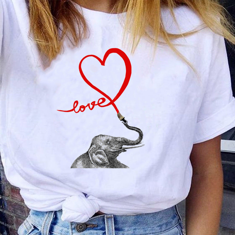 Female Graphic Cartoon Cat Pet Animal Cute 90s Love Short Sleeve