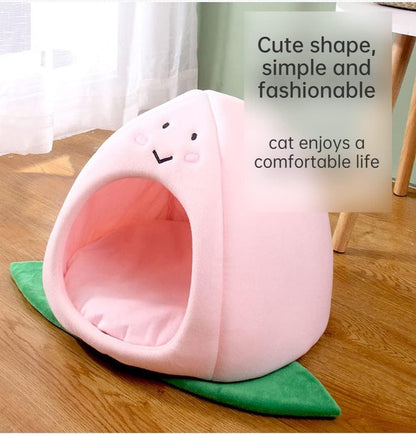 Cat Nest Peach Apple Zongzi Shaped Cat Sofa Bed Cute And Comfortable Pet Cat House Removable Nest Cushion Indoor Multifunctional Decorative Pet Bed Suitable For Small Cats And Dog