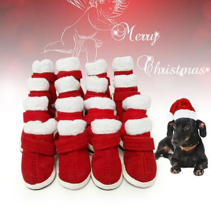 Pet Warm Plush Christmas Shoes