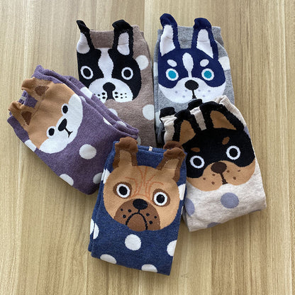 Cute cartoon polka dot puppy in tube socks women socks cotton socks