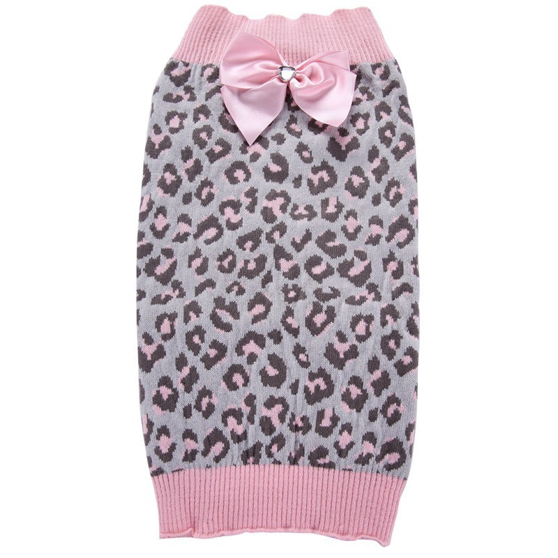 Pink leopard bow pet sweater