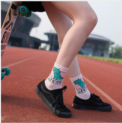 Woman Socks Korea Ulzzang Hong Kong Wind Harajuku Skate Little Animal Cute Socks Calcetine Clothing Dresses