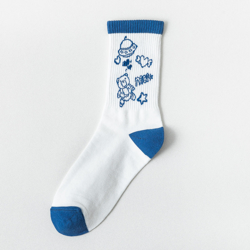 Cute Japanese Cartoon Student Blue Series Socks