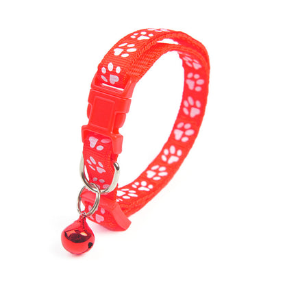 Cute Solid Color Footprints Puppy Bell Collar