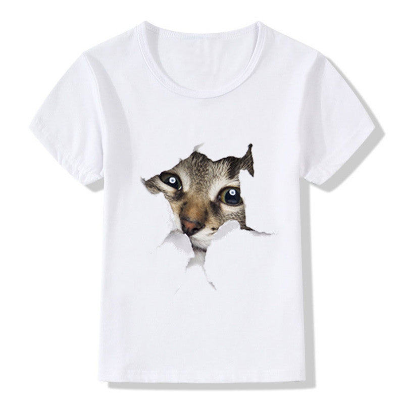 Casual Short-sleeved Cat 3d Printed Children&