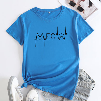 Creative Casual Cat Letter Cotton Short-sleeved T-shirt Women&