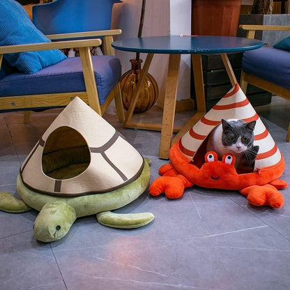 Cat Nest Crab Turtle Shaped Cat Sofa Bed Cute Comfortable Pet Cat House Four Seasons Use Soft Pet Bed Suitable For Small Cats And Dogs