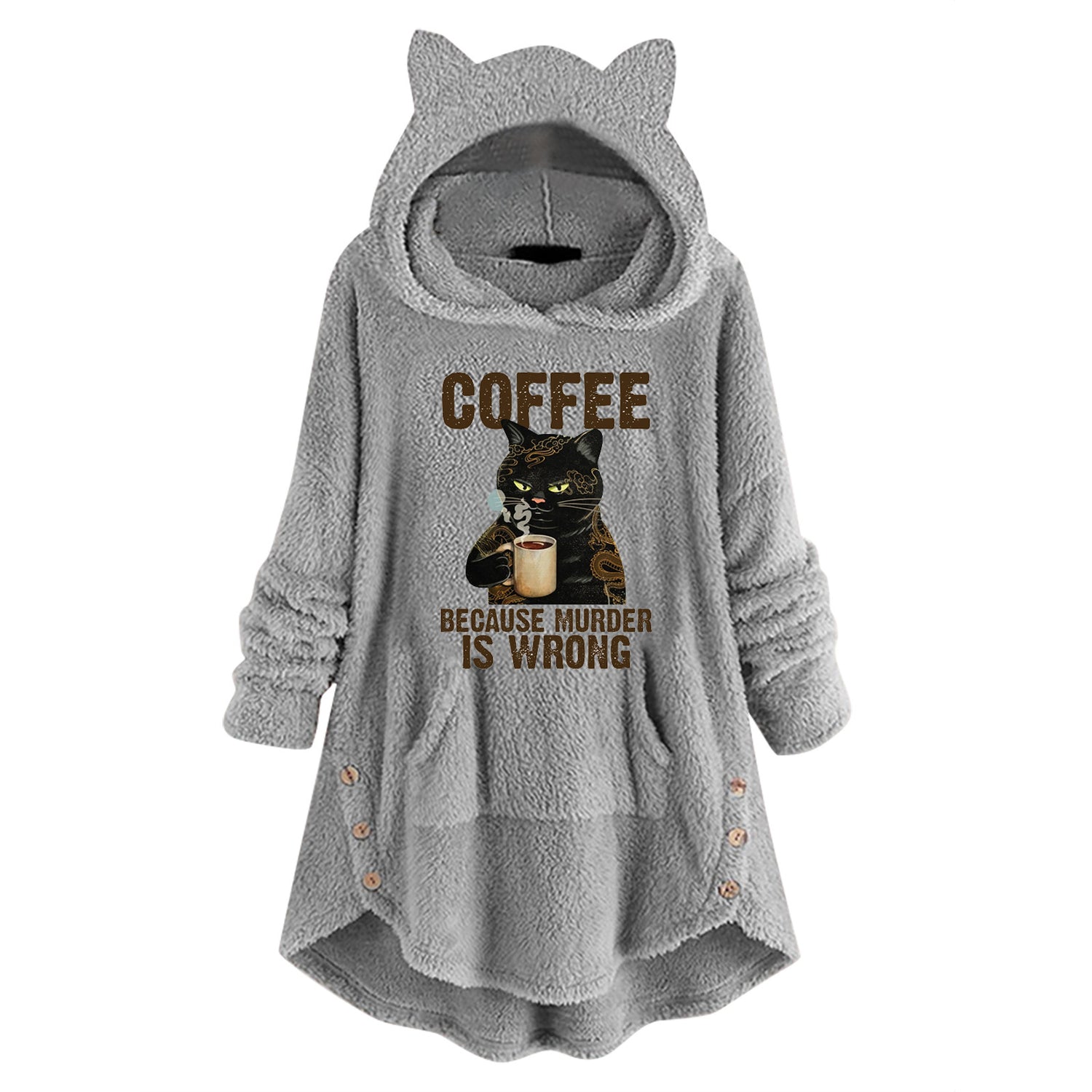 Autumn And Winter Printed Plush Hooded Pullover Cat Ears Long Sleeve Sweater