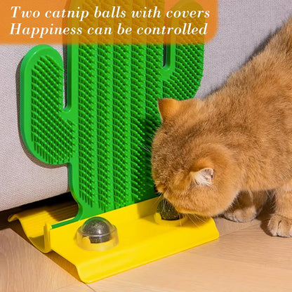 Cactus Self Groomer With Two Catnip Balls Corner Grooming Hair Brush Scratching Pad Cat Massager Rubbing Post Interactive Cat Toy