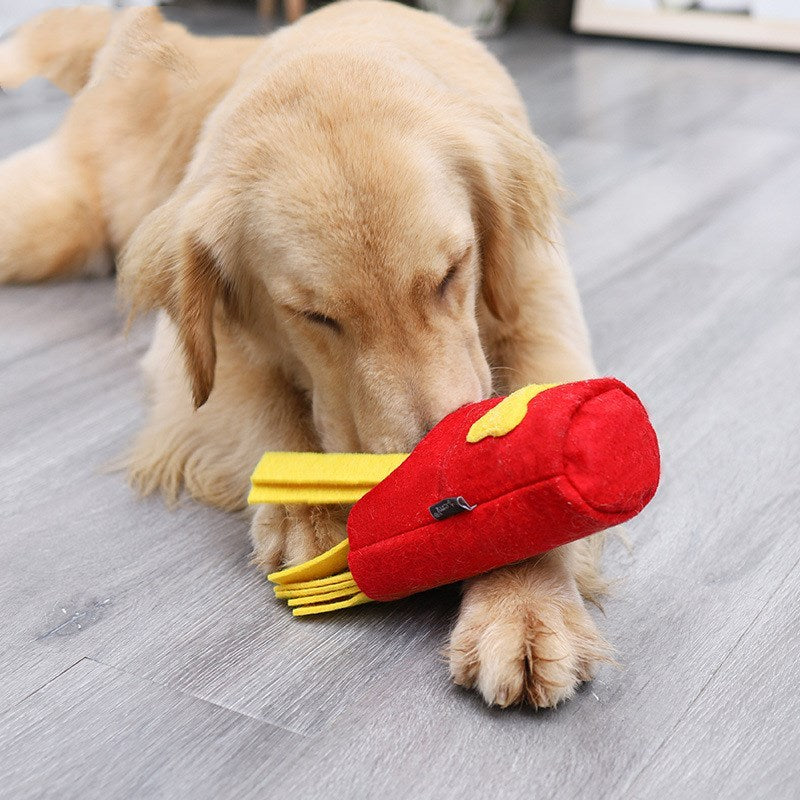 Dog gnawing teeth training french fries toy box