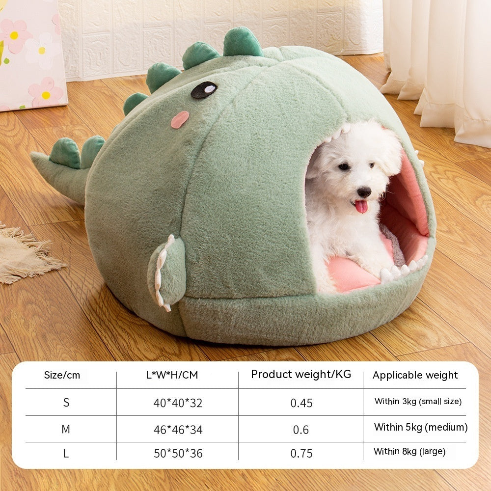 Dinosaur Pet Bed Cartoon Kennel Semi-closed