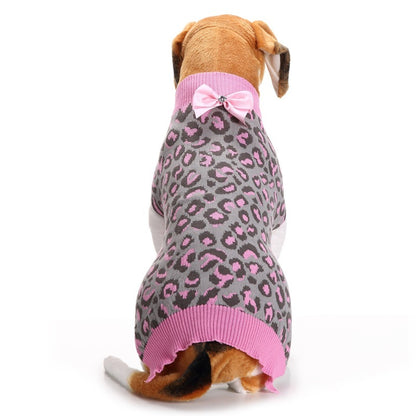 Pink leopard bow pet sweater