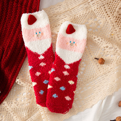 Coral fleece Christmas socks in tube socks