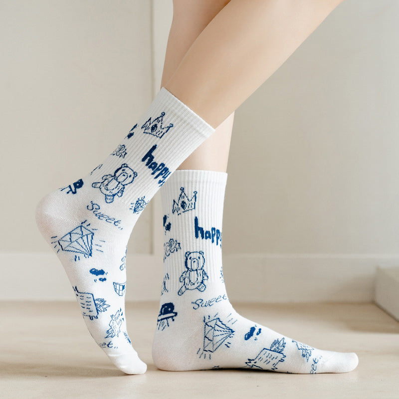 Cute Japanese Cartoon Student Blue Series Socks