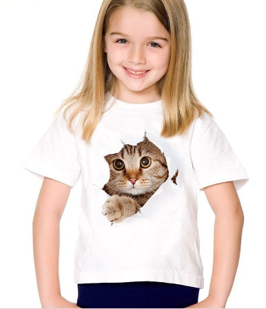 Casual Short-sleeved Cat 3d Printed Children&