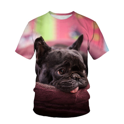 Cute pet dog men and women round neck T-shirt 3D digital printing