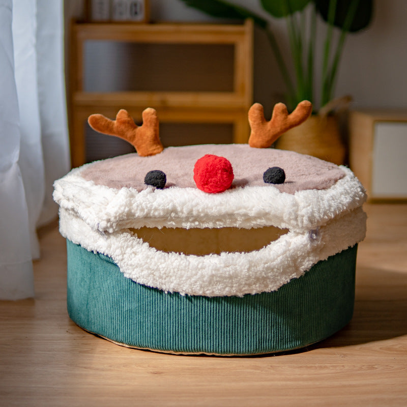 Elk Cat Nest Closed Winter Warm Cat House Removable And Washable Lambswool Cute Winter Cat Nest