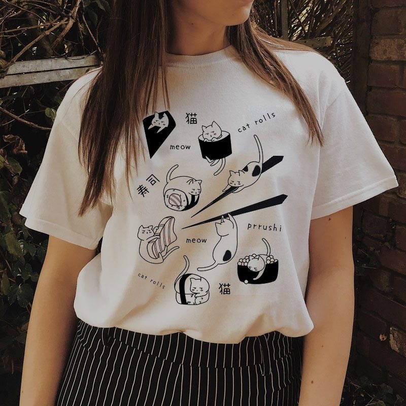 Sushi cat design casual T-shirt