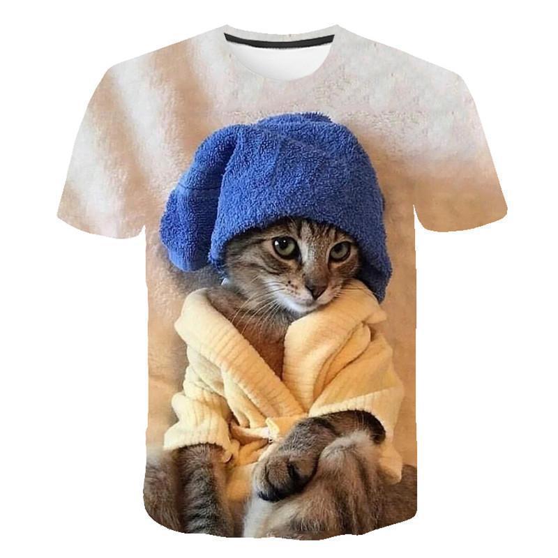 Men 3D Cat Wall Print Casual Harajuku Women T-Shirt Summer Short Sleeve O-neck Quality Tee Boys Clothes Top Female T Shirt