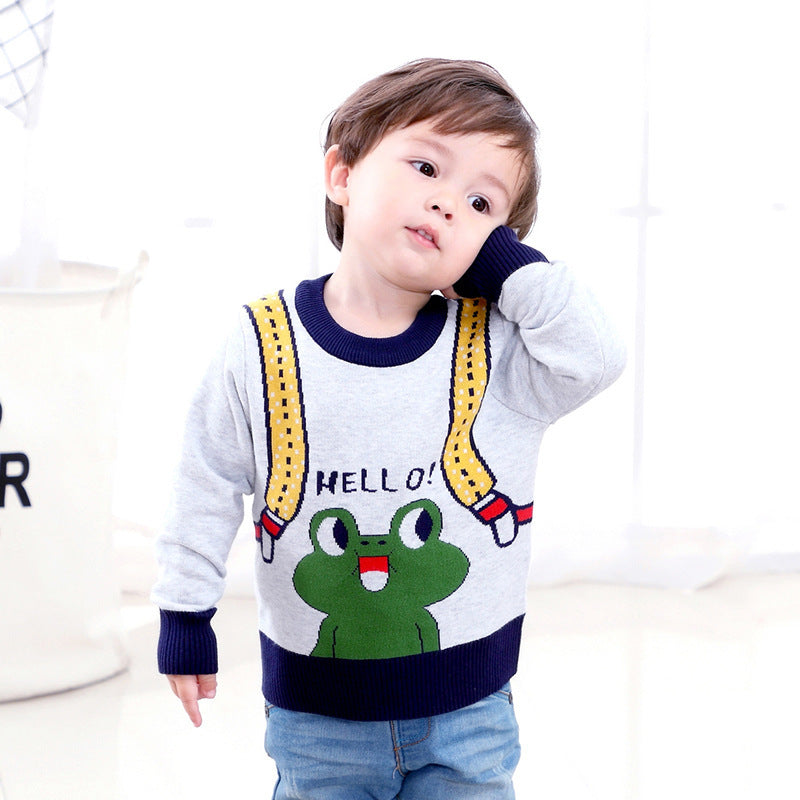 Boys all-match suspenders frog knitted sweater