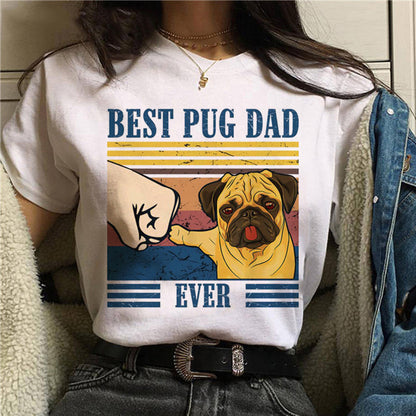 Pet Dog Cartoon Print Round Neck Short Sleeve