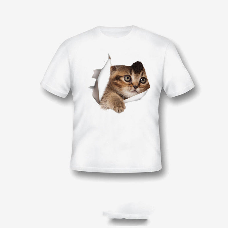 Creative Damaged Cat Print T-shirt