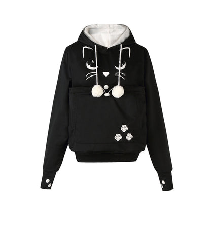 Autumn And Winter Letter Cat Face Printed Coat Alien Cat Kangaroo Long Sleeve Hooded Sweater Women