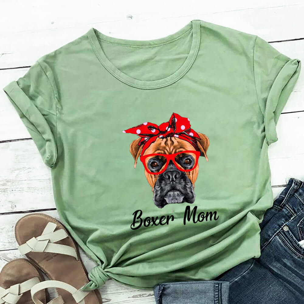 Cute Pet Mom Summer T-shirt European And American Round Neck Short Sleeve