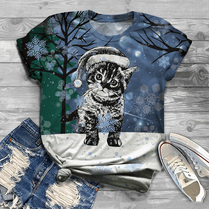 Digital Printing 3DT Shirt Cat Pet Cute Short Sleeve