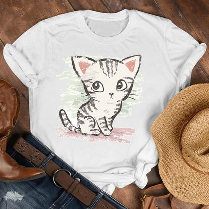 Cat Paw Cute Animal Print Short-sleeved T-shirt Men And Women Trend