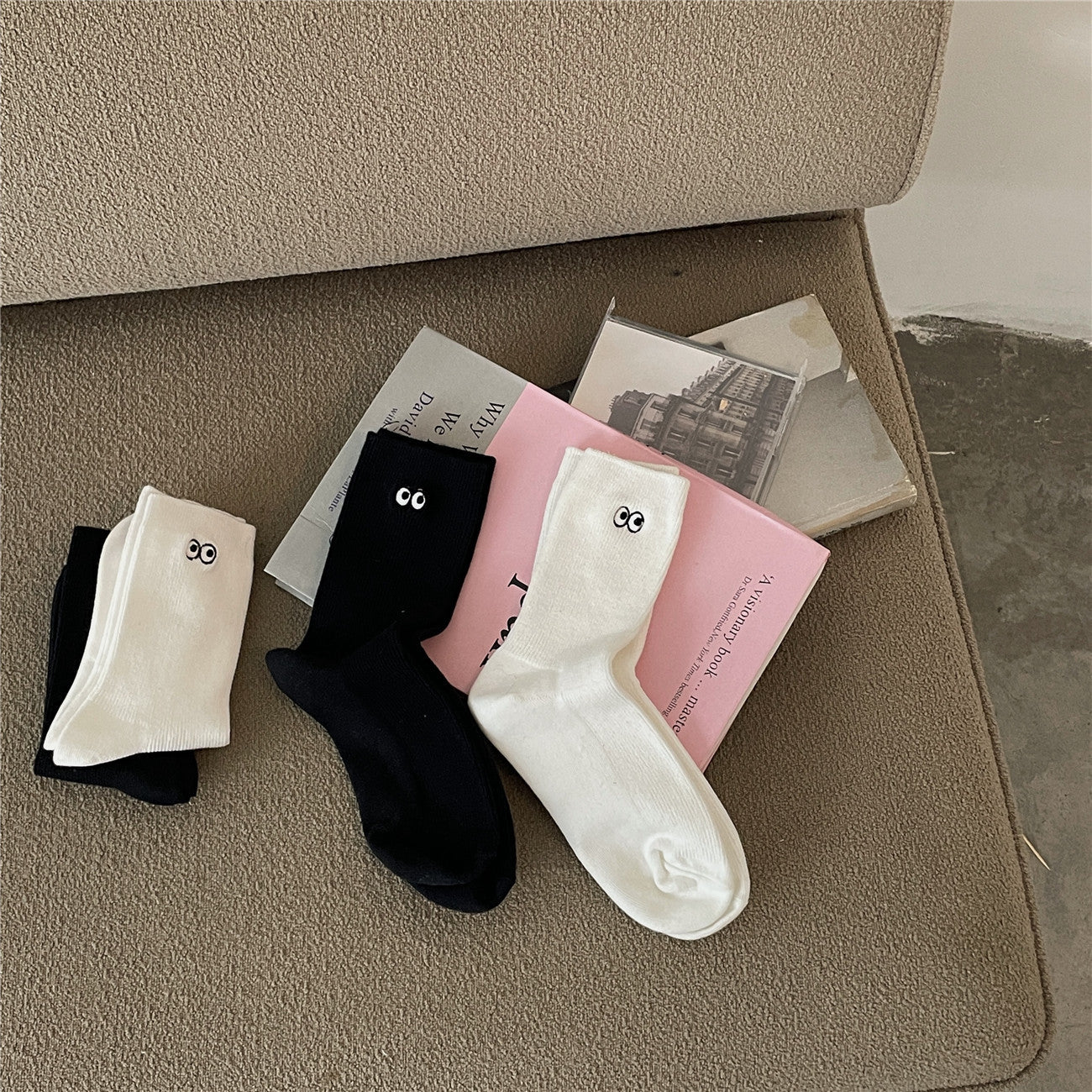 Cute And Versatile Small Eyes Socks For Women Cotton