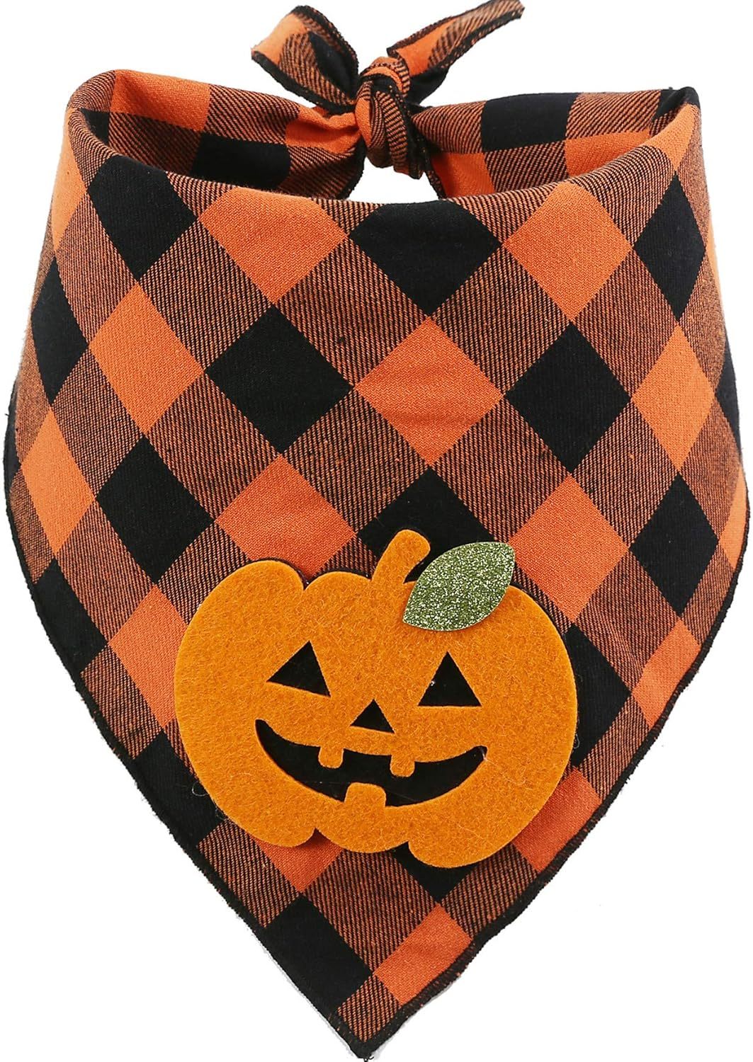 Halloween Dog Plaid Bandana With Pumpkin Appliques,Pet Dog Puppy Holiday Scarf