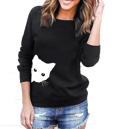 Cat head print loose long-sleeved women&