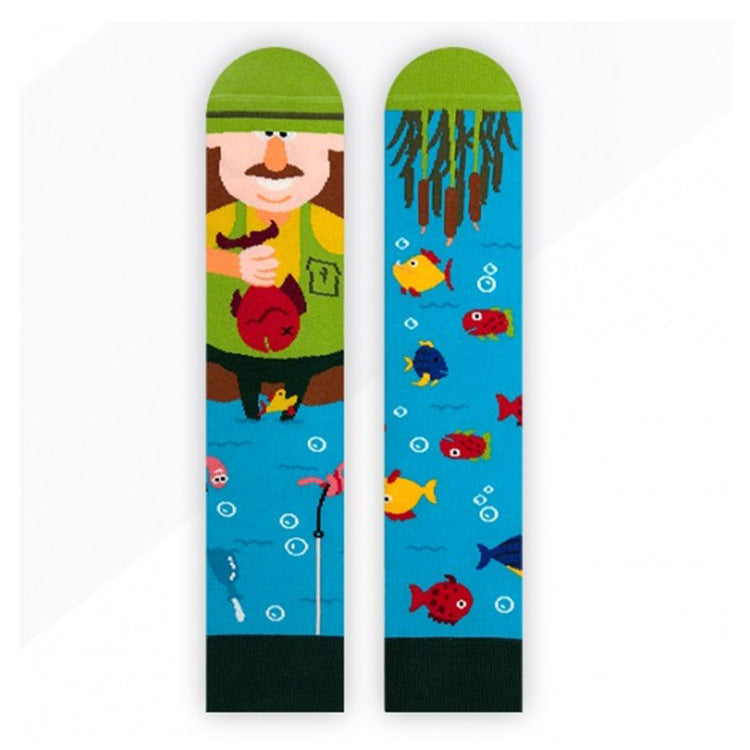 Creative Unmatched Color Socks Asymmetric AB Socks Cartoon