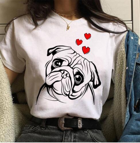 Pet Dog Cartoon Print Round Neck Short Sleeve