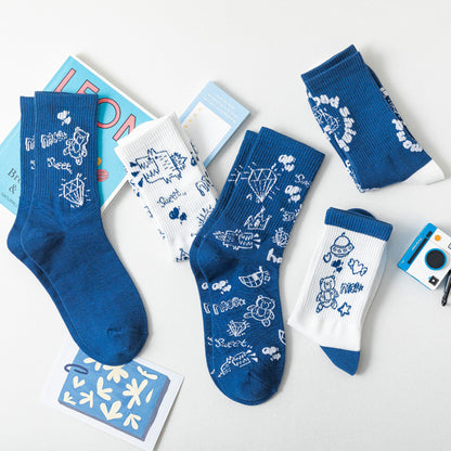 Cute Japanese Cartoon Student Blue Series Socks