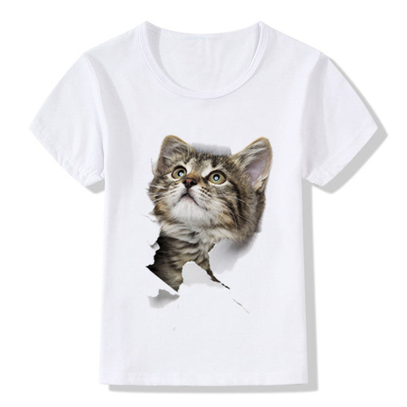 Casual Short-sleeved Cat 3d Printed Children&