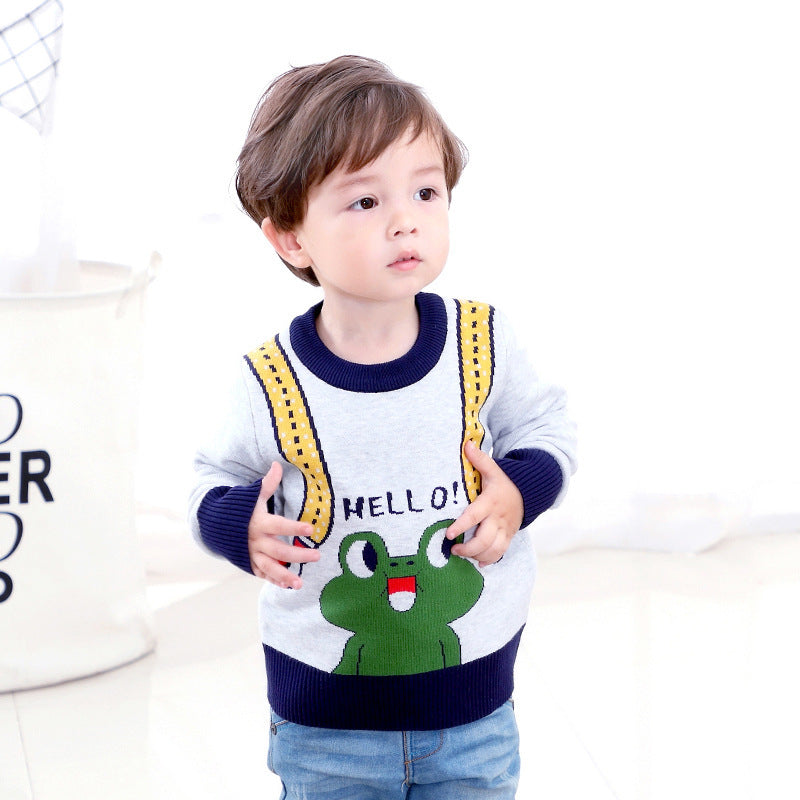 Boys all-match suspenders frog knitted sweater