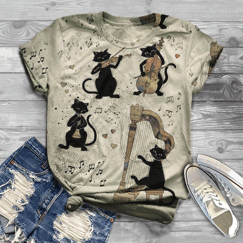 Digital Printing 3DT Shirt Cat Pet Cute Short Sleeve