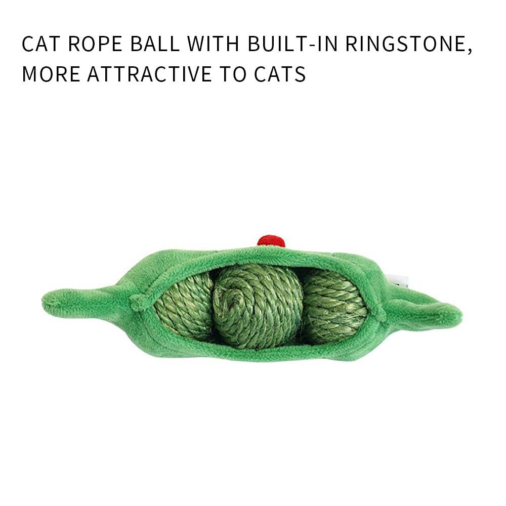 3PCS Cat Toy Balls, Interactive Pet Play Balls Sisal Rope Scratching Chew Ball Toy With Rustling Sound Pea Pod Storage For Indoor Kitten Training Hunting