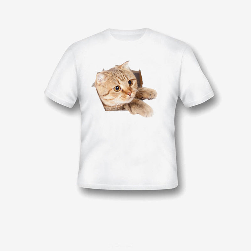 Creative Damaged Cat Print T-shirt