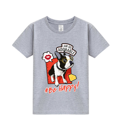 Summer Cute French Bulldog Print Half-sleeve Bottoming Shirt