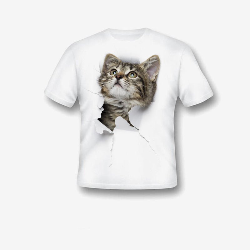 Creative Damaged Cat Print T-shirt