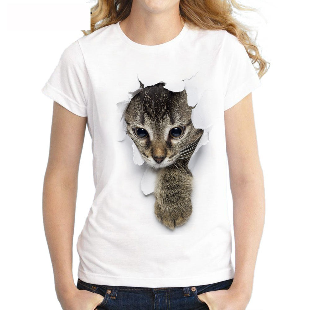 Cat Fashion Letter Print T-Shirt