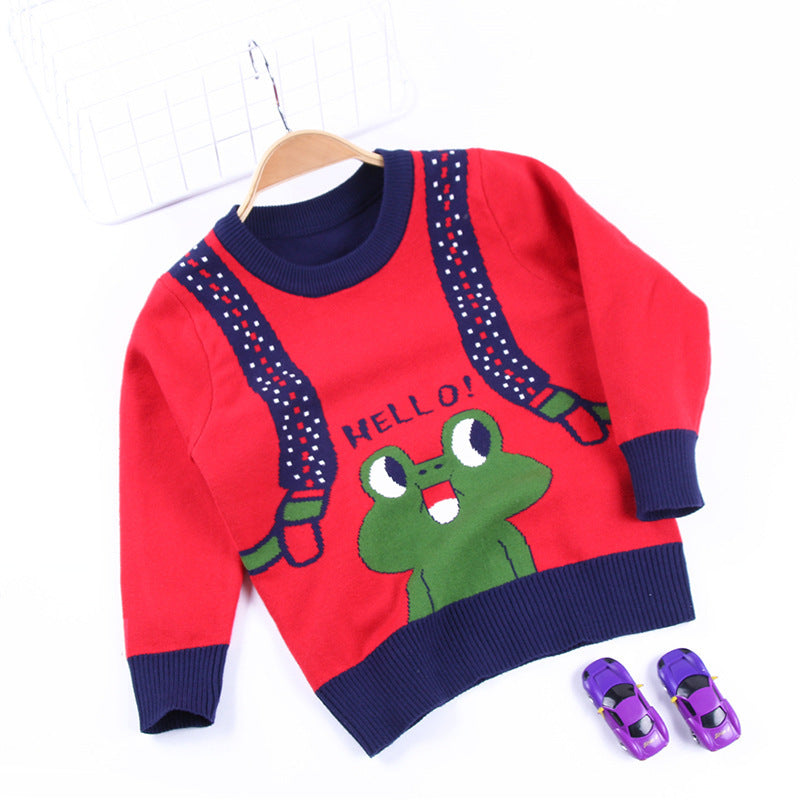 Boys all-match suspenders frog knitted sweater