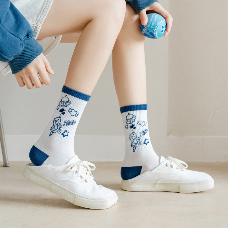 Cute Japanese Cartoon Student Blue Series Socks