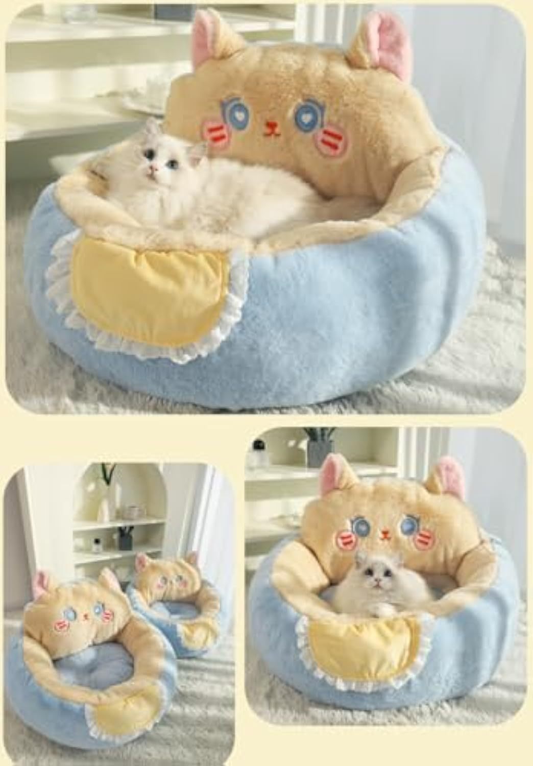 Cute Cat Bed For Indoor Cute Cat Dog Bed Tent With Removable Washable Cushioned Cat Cave Dog Bed Calming Fluffy Plush Dog Bed Puppy Bed Hug Sleep Cuddle Pet Bed