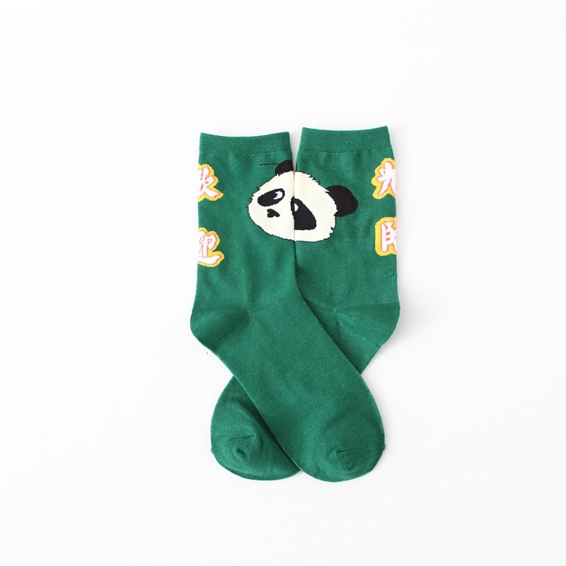 Cute Giant Panda All Cotton Mid-calf Length Combed Cotton High Tube Students&