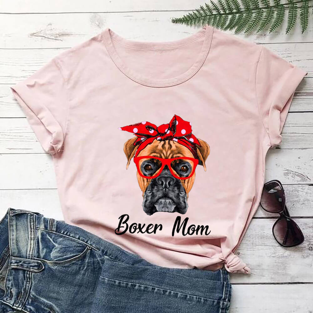 Cute Pet Mom Summer T-shirt European And American Round Neck Short Sleeve